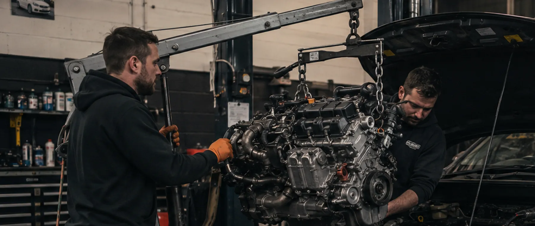 Mazda engine fitting work in a specialist workshop